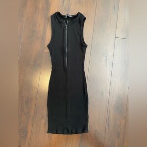 Naked wardrobe black XL ribbed sleeveless zipper mini dress
